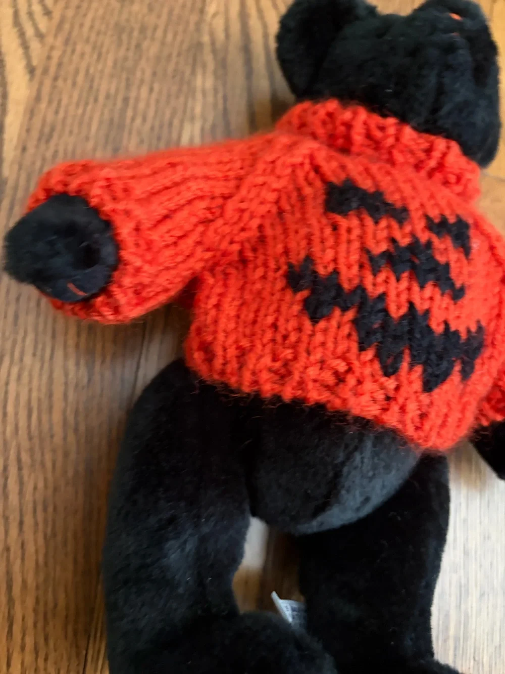 Vintage A&A Halloween Black Stuffed Animal Bear Orange Sweater Toy Decor